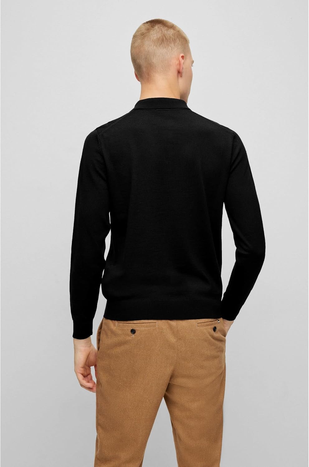 BOSS Herren Bono-L Pullover aus Schurwolle mit Polokragen und Logo-Stickerei M Schwarz, M Schwarz