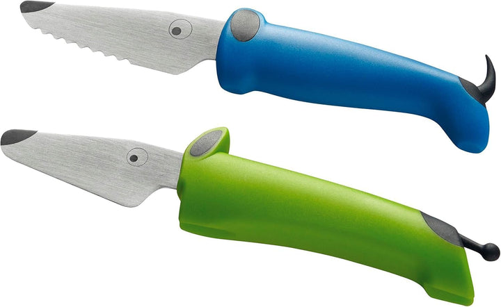 KUHN 22289 RIKON Kinderkitchen Messerset 2-teilig, grün/blau, & Gemüsesparschäler Veggie Kartoffel,