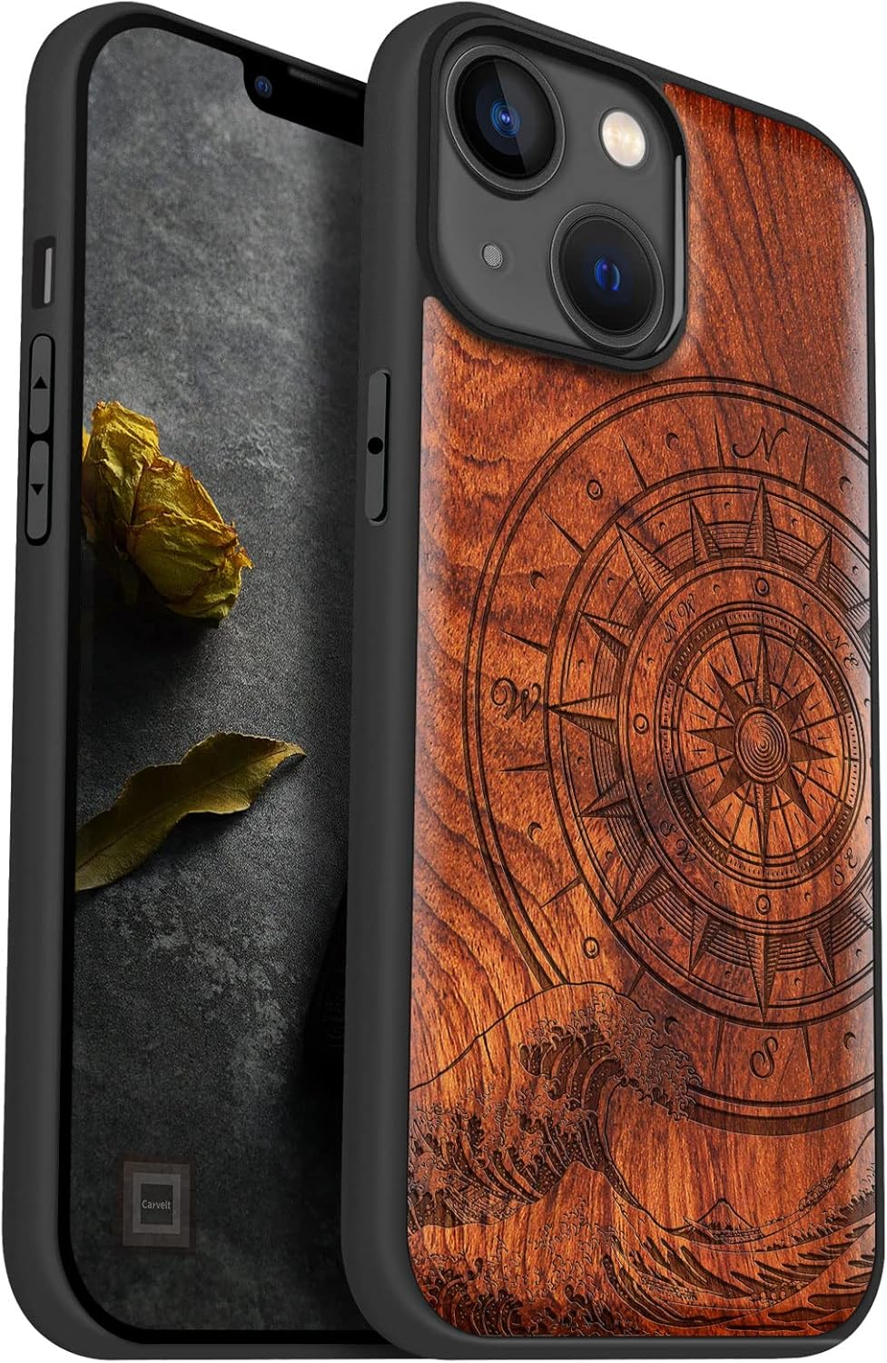 Carveit Handyhülle für iPhone 14 Holz Cover kompatibel mit MagSafe Massivholz für Apple 14 Stossfest