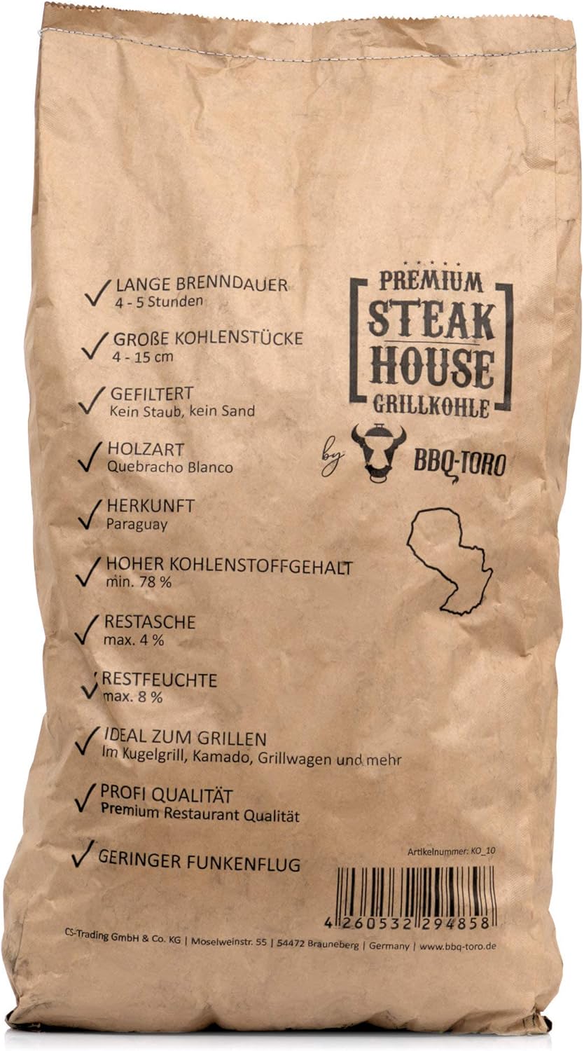 BBQ-Toro Premium Steak House Grillkohle | 10 kg | Querbracho Blanco Kohle | Holzkohle in Restaurant