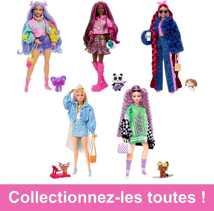 Barbie-Puppe mit Panda, Barbie Extra, Kinderspielzeug, Kleidung und Accessoires, brünettes Haar mit