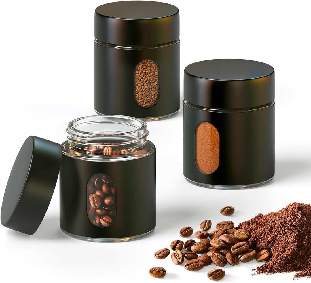 Enfmay Kaffeedose Luftdicht, Glas Vorratsdose, Kaffeedose für Tee Nüsse Kakao mit Transparentem Fens