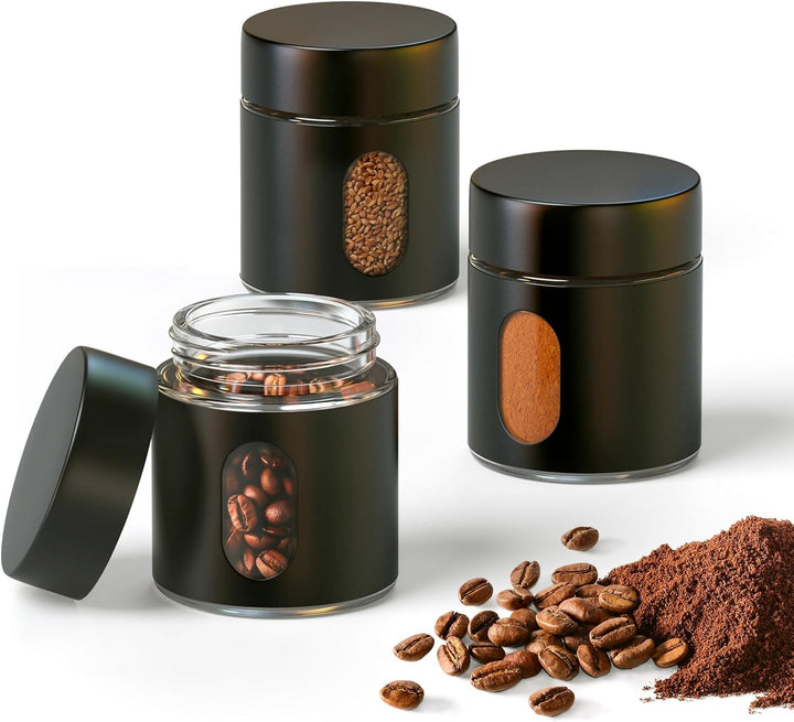 Enfmay Kaffeedose Luftdicht, Glas Vorratsdose, Kaffeedose für Tee Nüsse Kakao mit Transparentem Fens
