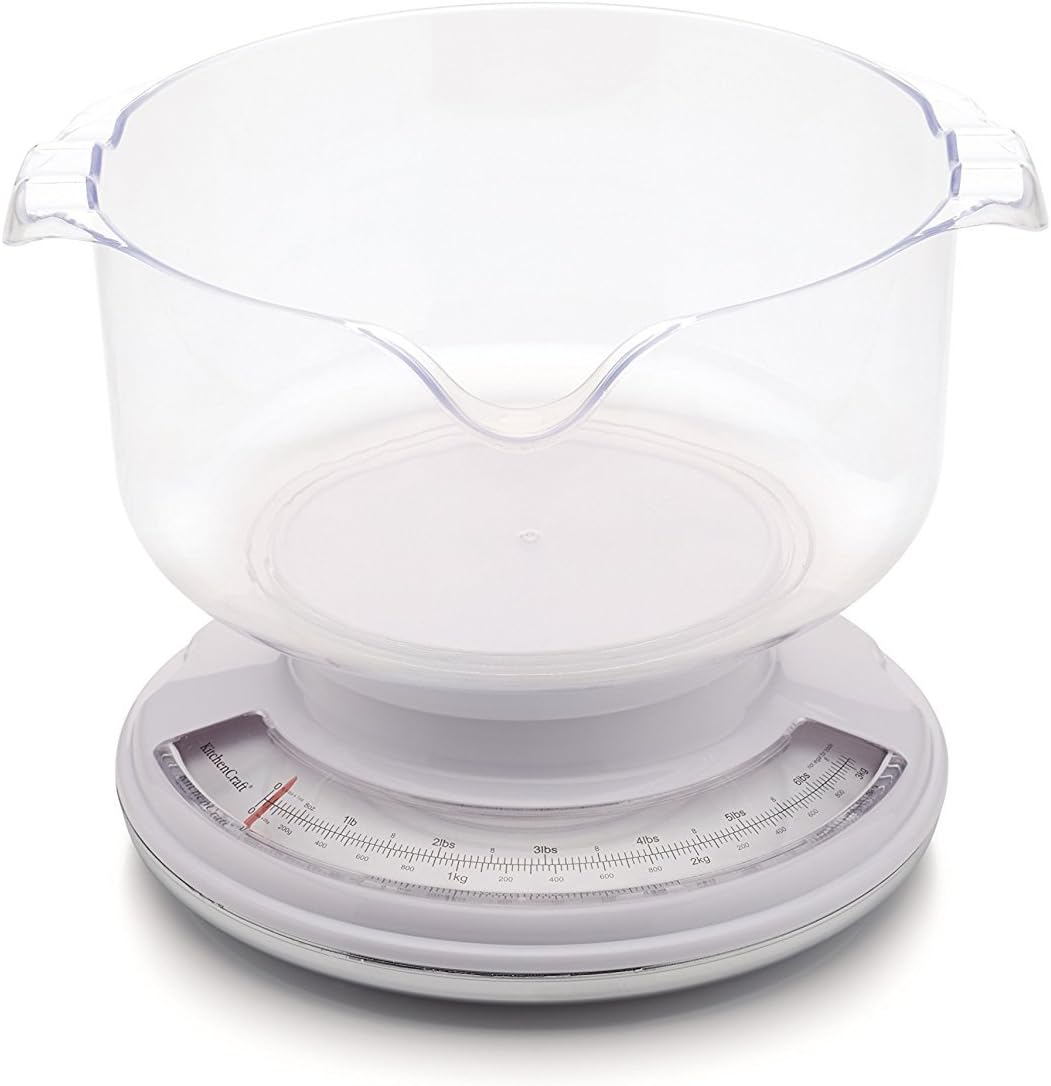 KitchenCraft Mechanische Waage / Analog-Waage mit Tara-Funktion und 2.5 Liter Waagschale, 3 kg, 25 x
