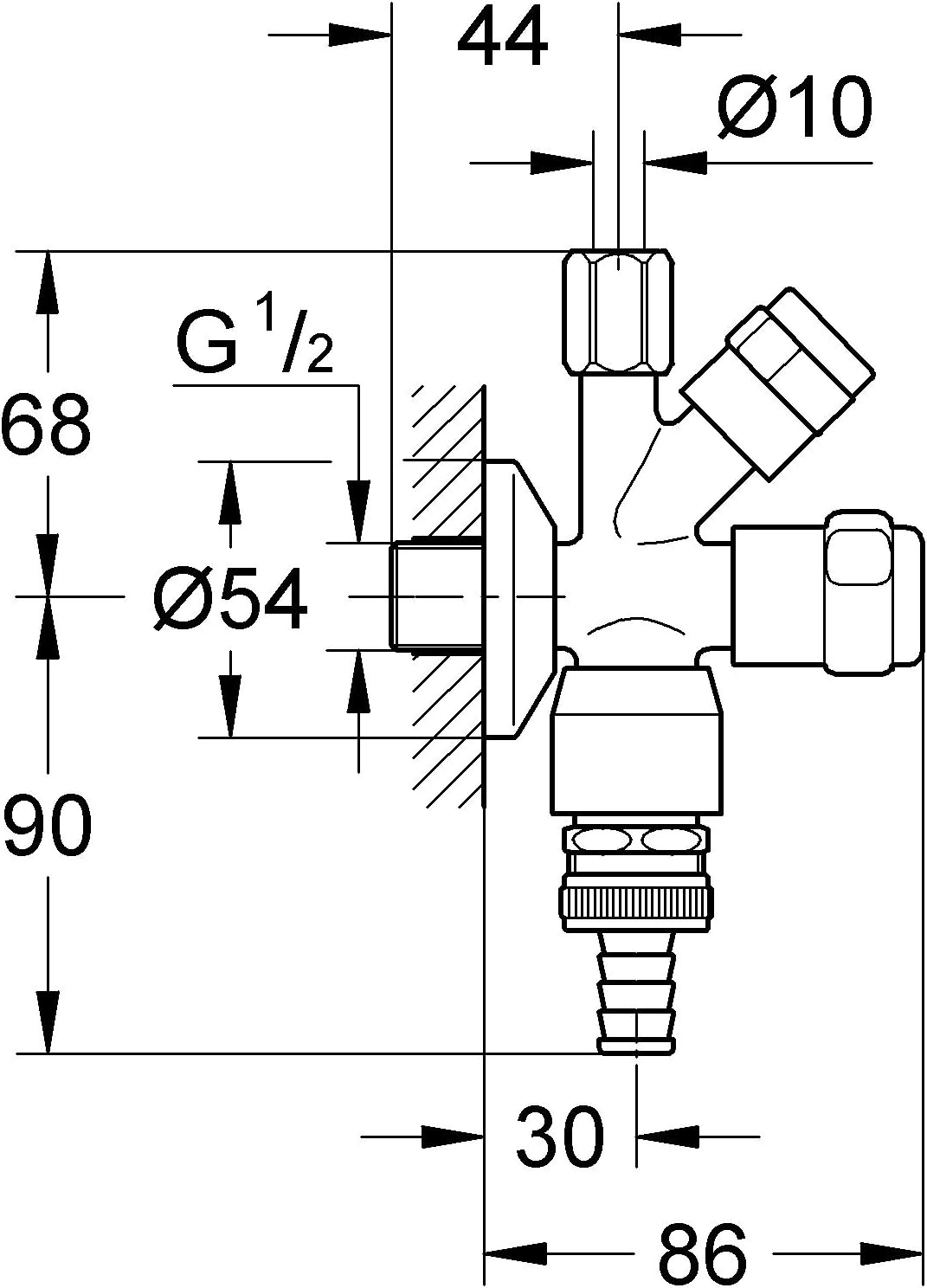 GROHE Original WAS® Kombi-Eckventil 1/2″ (Wandmontage, eigensicher gegen Rückfliessen, mit Sicherung