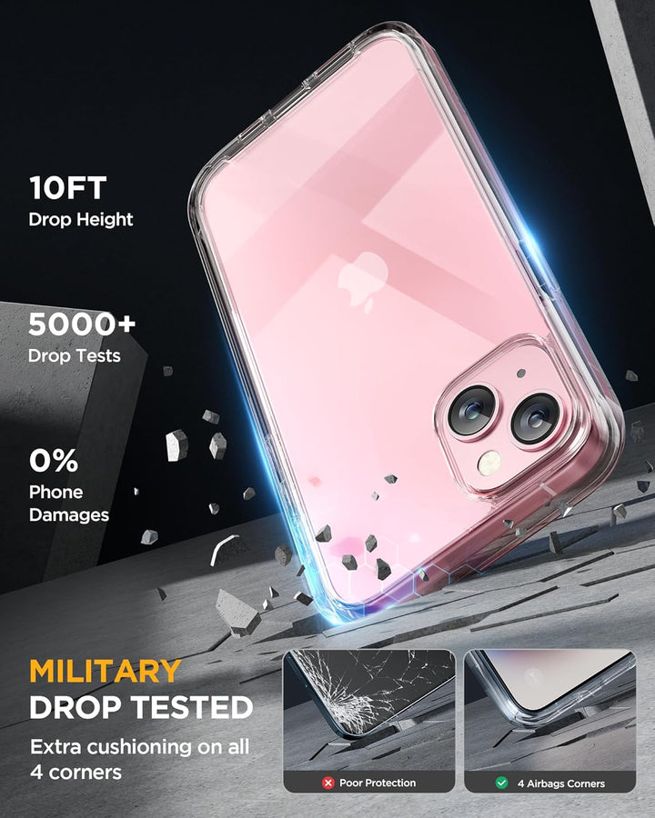 Miracase 360 Grad für iPhone 15 Hülle mit Eingebaut Glas Schutzfolie und Kameraschutz, Stossfest Kom