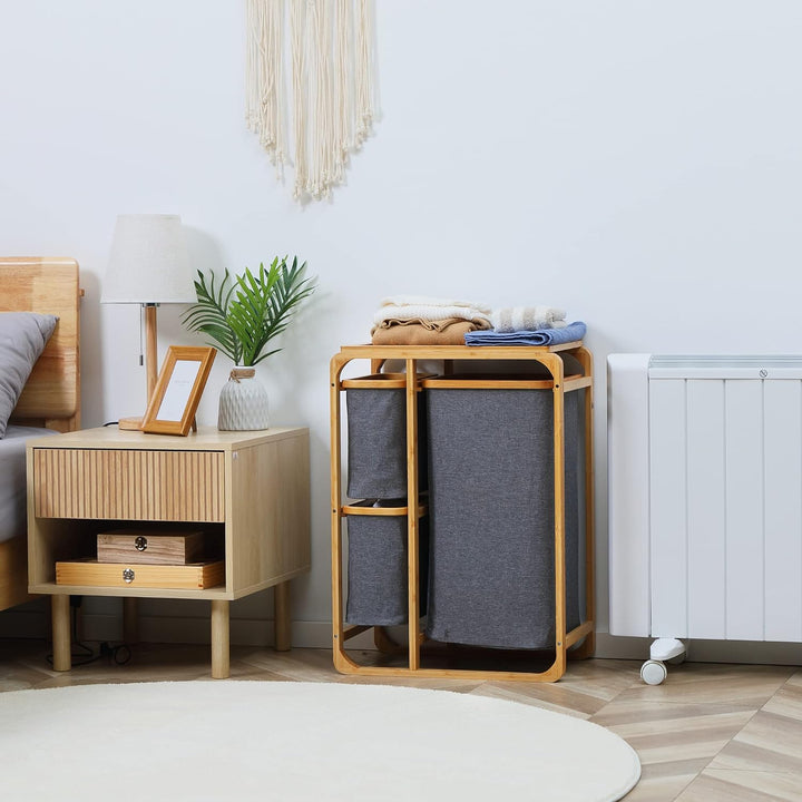 HOMCOM Wäschekorb Wäschebox mit Plattform Wäschesammler mit 3 abnehmbaren Wäschesacke Wäschesortiere