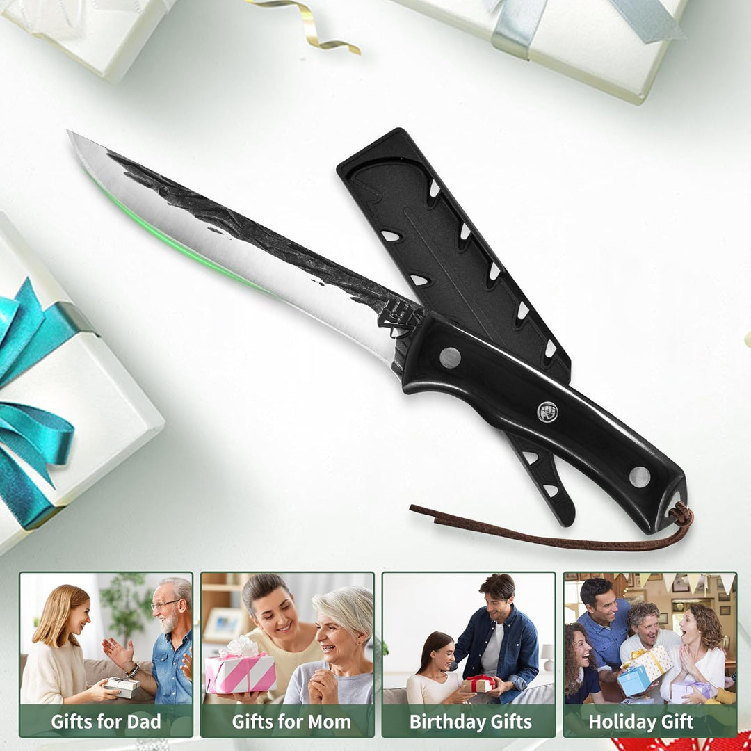 FULLHI Ausbeinmesser, Multi-Farben Griff Full Tang Küchenmesser, High Carbon Steel Carving Fishing D