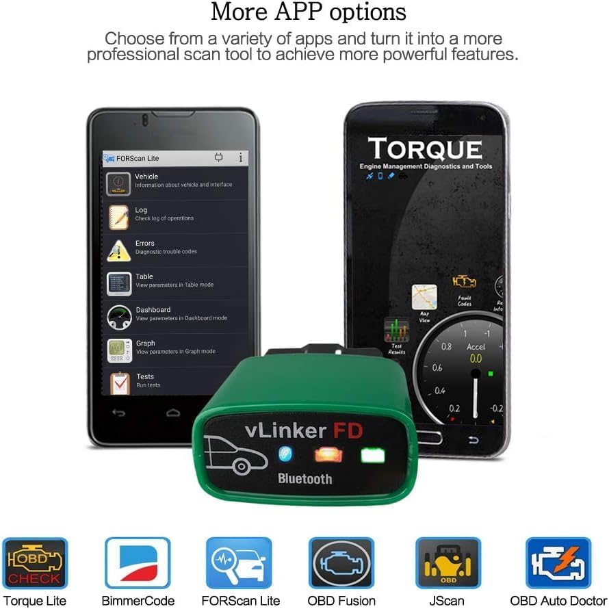 Vgate OBDII Bluetooth, vLinker FD OBD2 diagnosegerät OBD Adapter für Android und Windows (Bluetooth