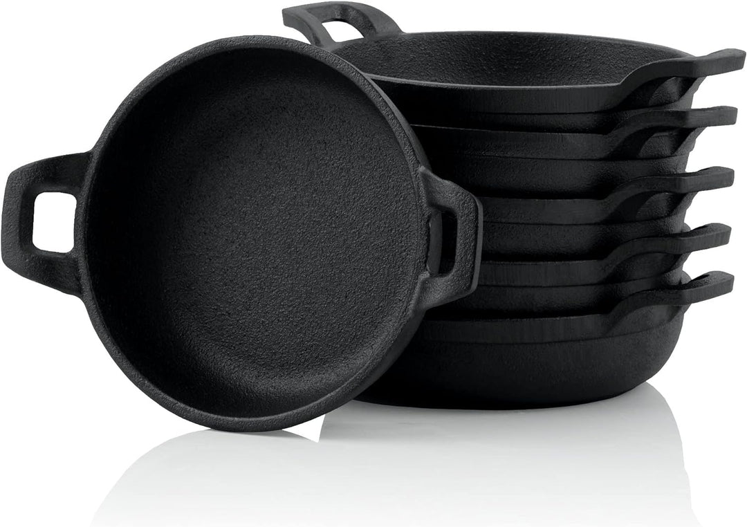BBQ-Toro Gusseisen Grillpfännchen (6-er Set) | Ø 13 cm | bereits eingebrannt - preseasoned | Gusseis