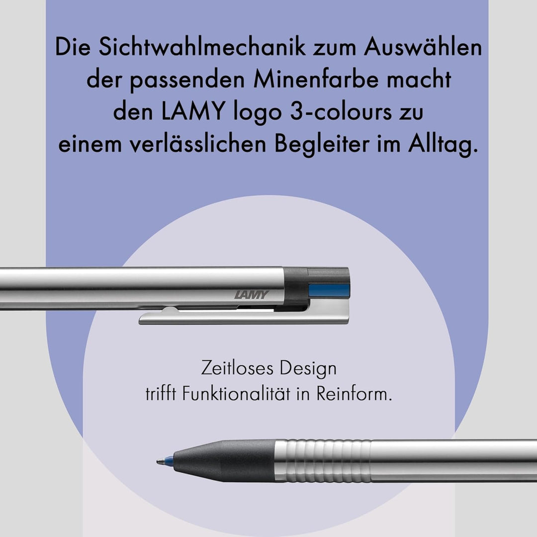 LAMY logo 3-Farben Mehrfarbkugelschreiber 405 aus Edelstahl in der Farbe matt schwarz - inkl. Kugels