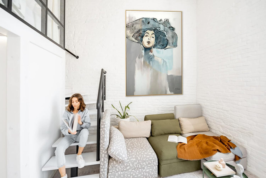 YS-Art XXL Abstrakt Acryl Gemälde auf Leinwand mit Rahmen Bridget handgemalte Wandbilder Wohnzimmer