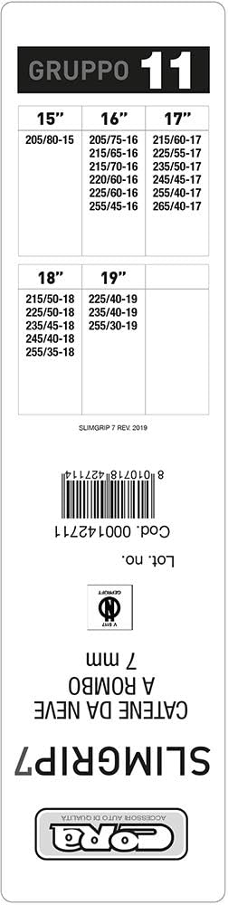 Cora 000142711 Schneeketten für Auto Slim Grip 7 mm, Gruppe 11 gruppo 11, gruppo 11