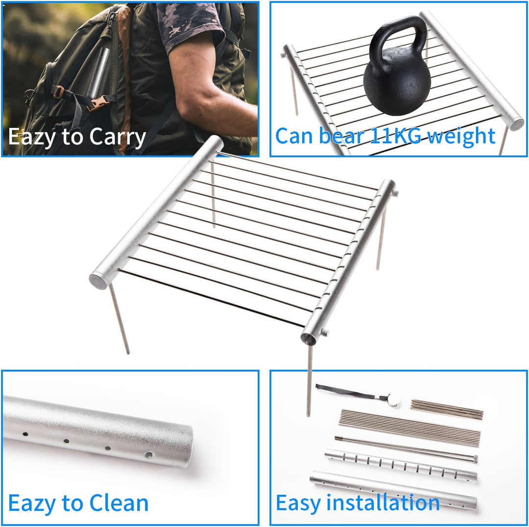 LOSMANN Tragbarer Campinggrill, Holzkohlegrill, Zerlegbarer Minigrill aus verchromten Edelstahl für