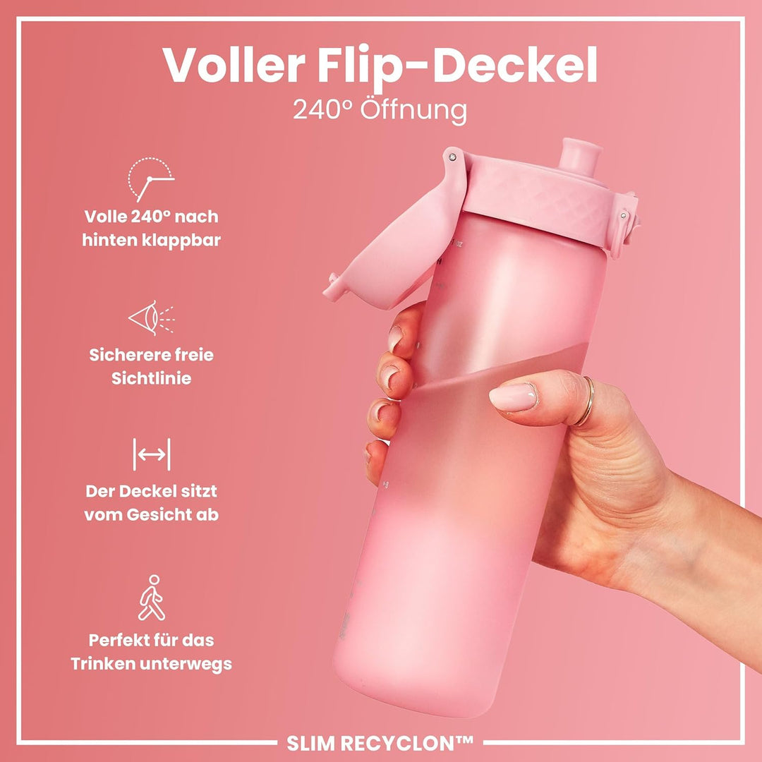 ion8 Trinkflasche, 500 ml, Auslaufsicher, Einhandöffnung, Sichere Verriegelung, Spülmaschinenfest, B