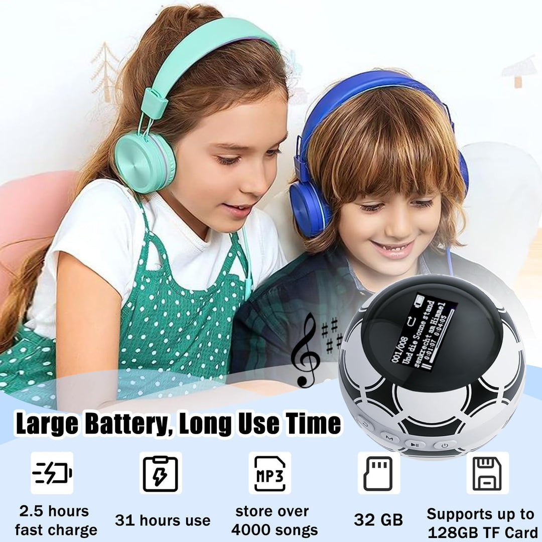 64 GB MP3 Player Kinder, MP3 Player Bluetooth 5.0, Mini Fussball Musik Player mit Kopfhörer, mp3-pla