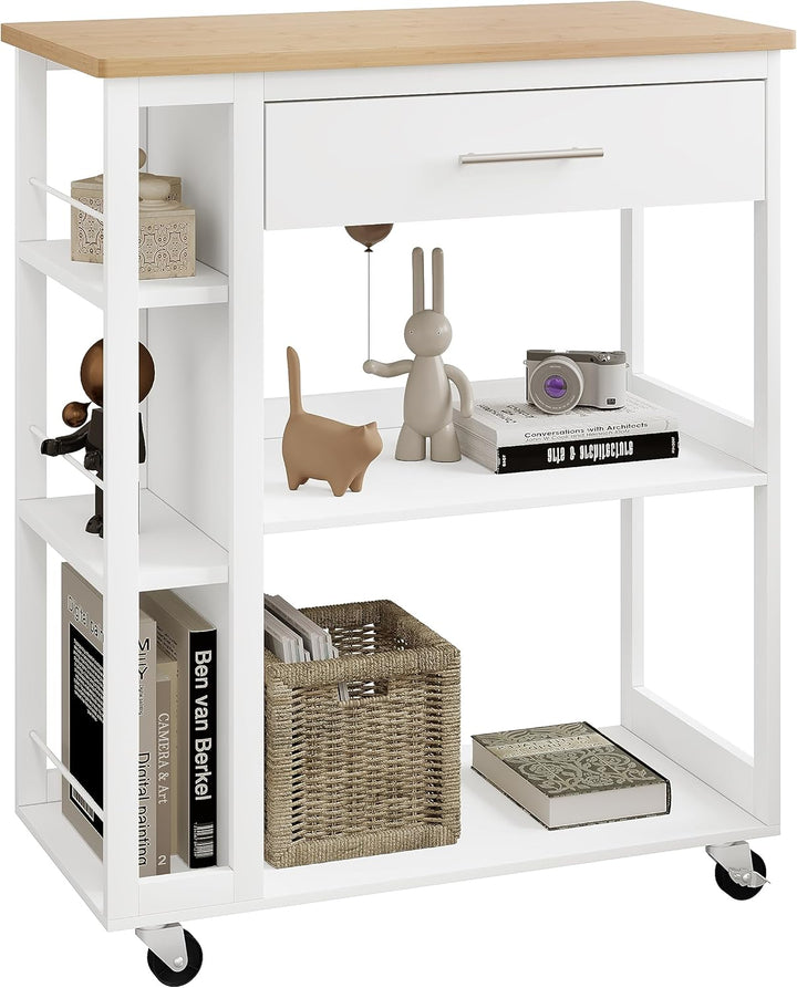 WOLTU Küchenwagen mit Arbeitsplatte, Servierwagen mit Rollen, Rollwagen mit Schublade offenen Ablage