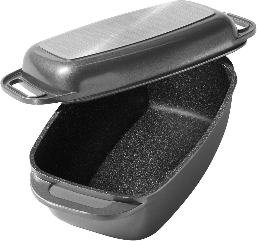 STONELINE Bräter Induktion 40 x 22 cm, 5,6 L, backofengeeignet, Deckel als Auflaufform verwendbar, A