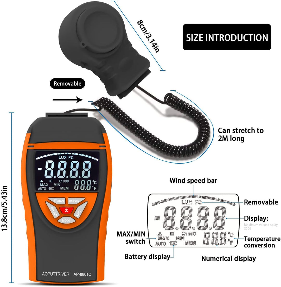 AP-8801C Digital Lux Meter 0.1~400,000Lux Beleuchtungsmessgerät Lux Messgerät Beleuchtungsstärke Lic