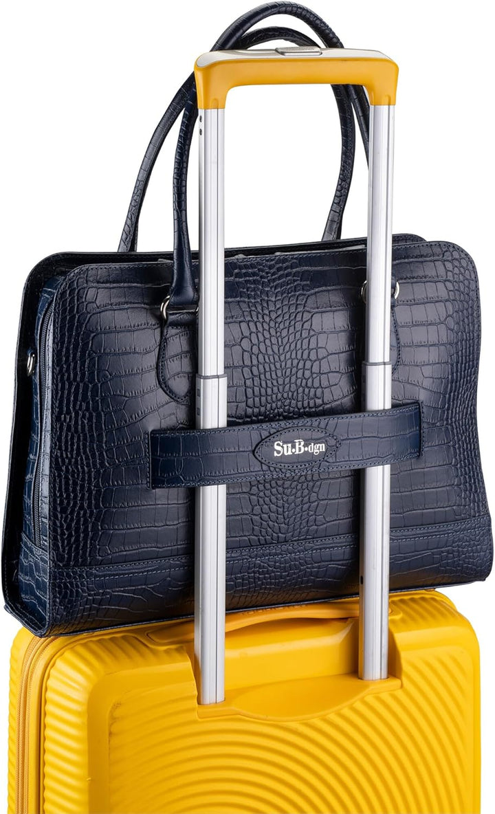 Su.B Laptoptasche 13 Zoll und 14 Zoll für Damen, Umhängetasche aus Kroko-Print Leder mit Schulterrie