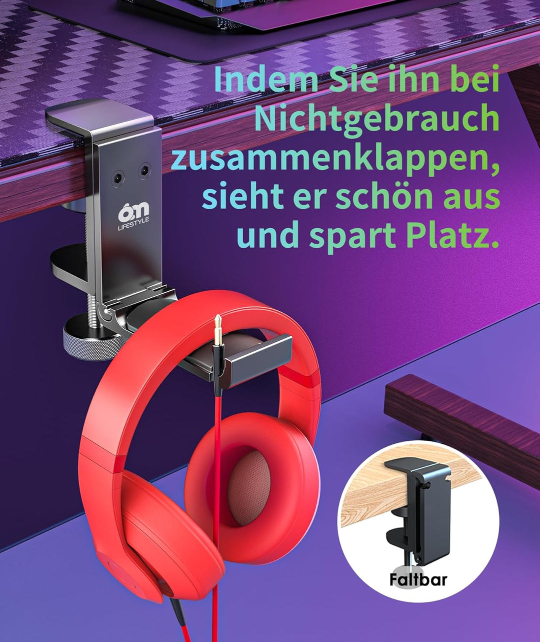 6amLifestyle Faltbar Headset Ständer,Kopfhörerhalter aus Aluminium,Universal Tisch Kopfhörer Ständer