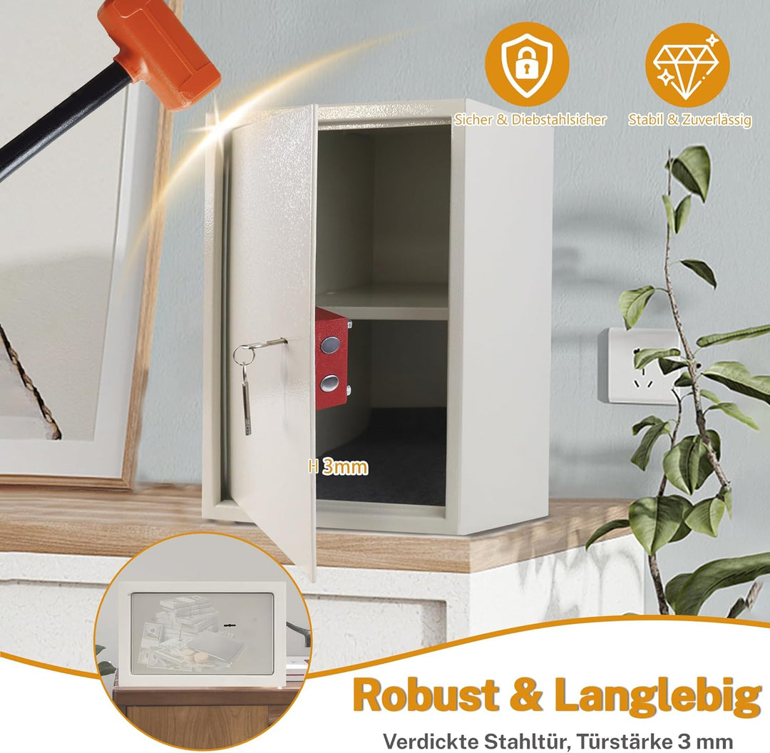 YARDIN Möbeltresor Doppelbartschloss, Tresor Safe mit 2 x Schlüssel, Safe Geldschrank Boden, Wandtre