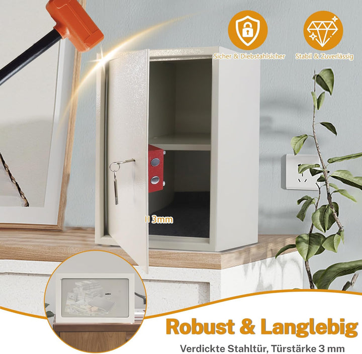 YARDIN Möbeltresor Doppelbartschloss, Tresor Safe mit 2 x Schlüssel, Safe Geldschrank Boden, Wandtre