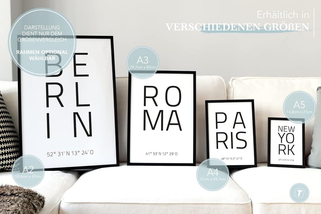 Papierschmiede® Geo Poster Koordinaten Rom, A3 Gerahmt im Natur-Holzrahmen, Stadt Bild als Wanddeko