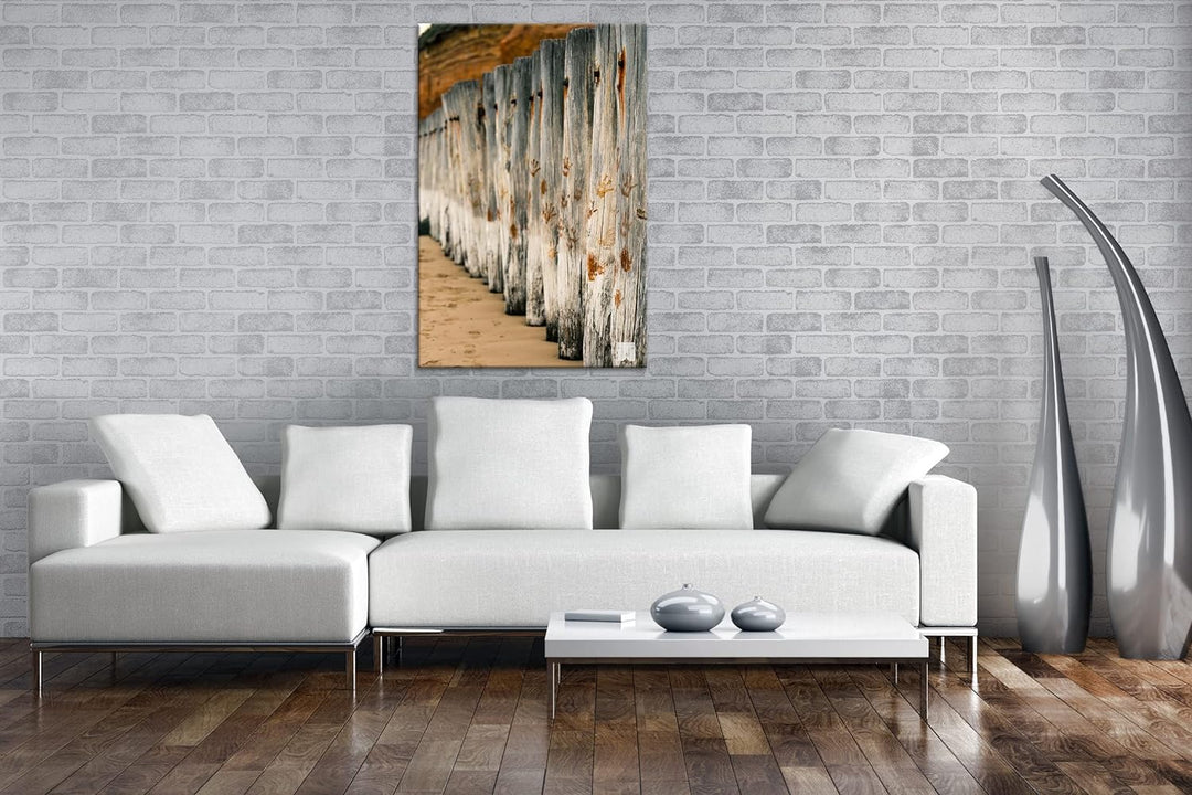 deyoli Wellenbrecher am Strand Format: 80x60 als Leinwandbild, Motiv fertig gerahmt auf Echtholzrahm