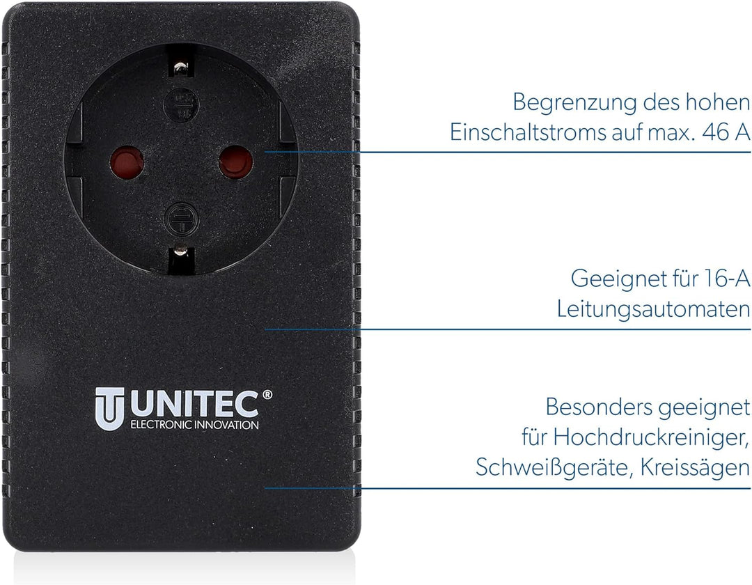UNITEC Anlaufstrombegrenzer und Einschaltstrombegrenzer (230V ~/ 16A, Zwischenstecker, Strombegrenze