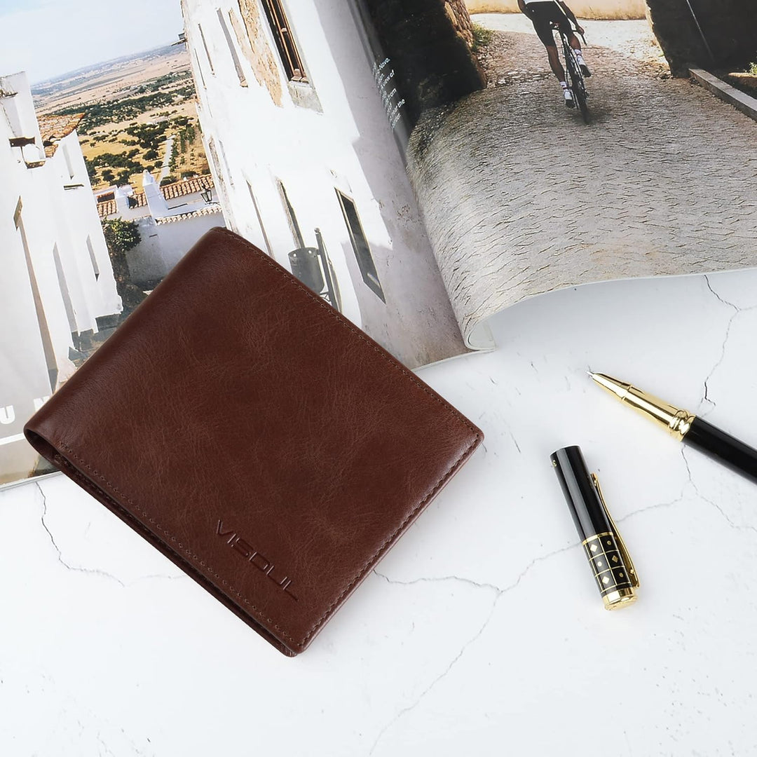 VISOUL Leder Geldbörse Herren mit ID-Fenster & RFID Schutz I Echtleder Geldbeutel für Männer I Porte