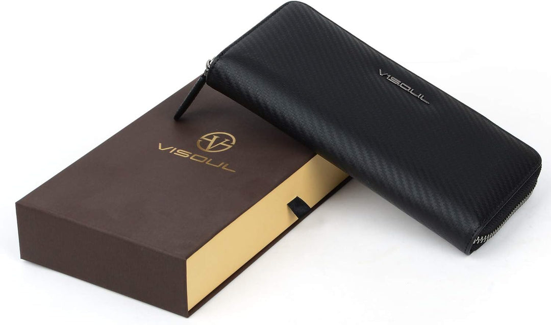 VISOUL Premium Brieftasche Echtleder Italienisches Leder mit RFID Schutz, XL Geldbörse für Herren Da