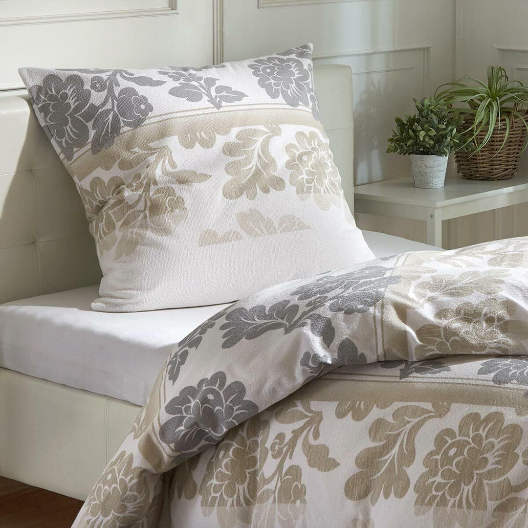 Traumschlaf Frottee Bettwäsche Franka Silber Creme 1 Bettbezug 155 x 220 cm + 1 Kissenbezug 80 x 80