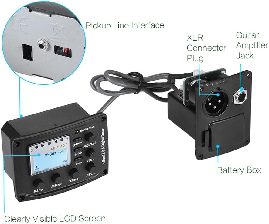 Btuty Tonabnehmer für Akustikgitarre, 4-Band, EQ Equalizer, Ton- und Lautstärke-Verstärker, Vorverst