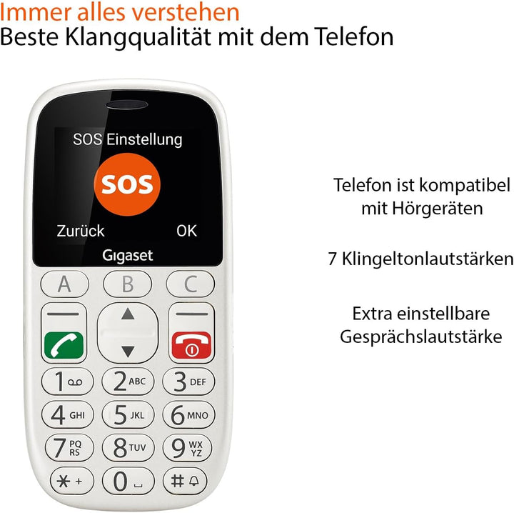 Gigaset GL390 weiss GSM - Senioren Mobiltelefon mit SOS-Notruf-Taste, grossem 2, 2" Farbdisplay - ei