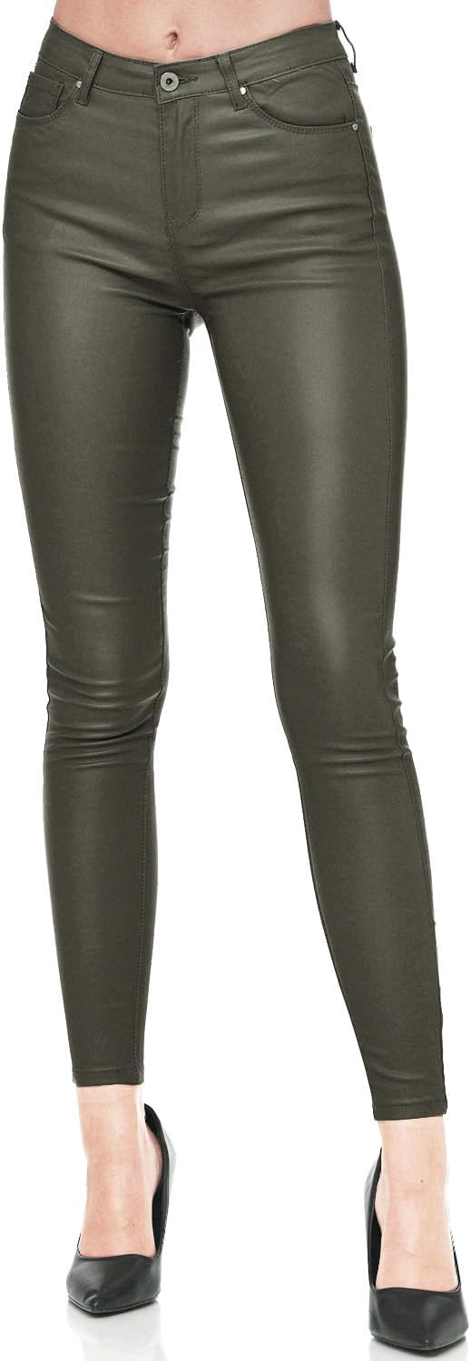 Gloop Skinny Fit Jeans Fit-Hose mit Ledereffekt Smooth Coated Pant Braun M, Braun M