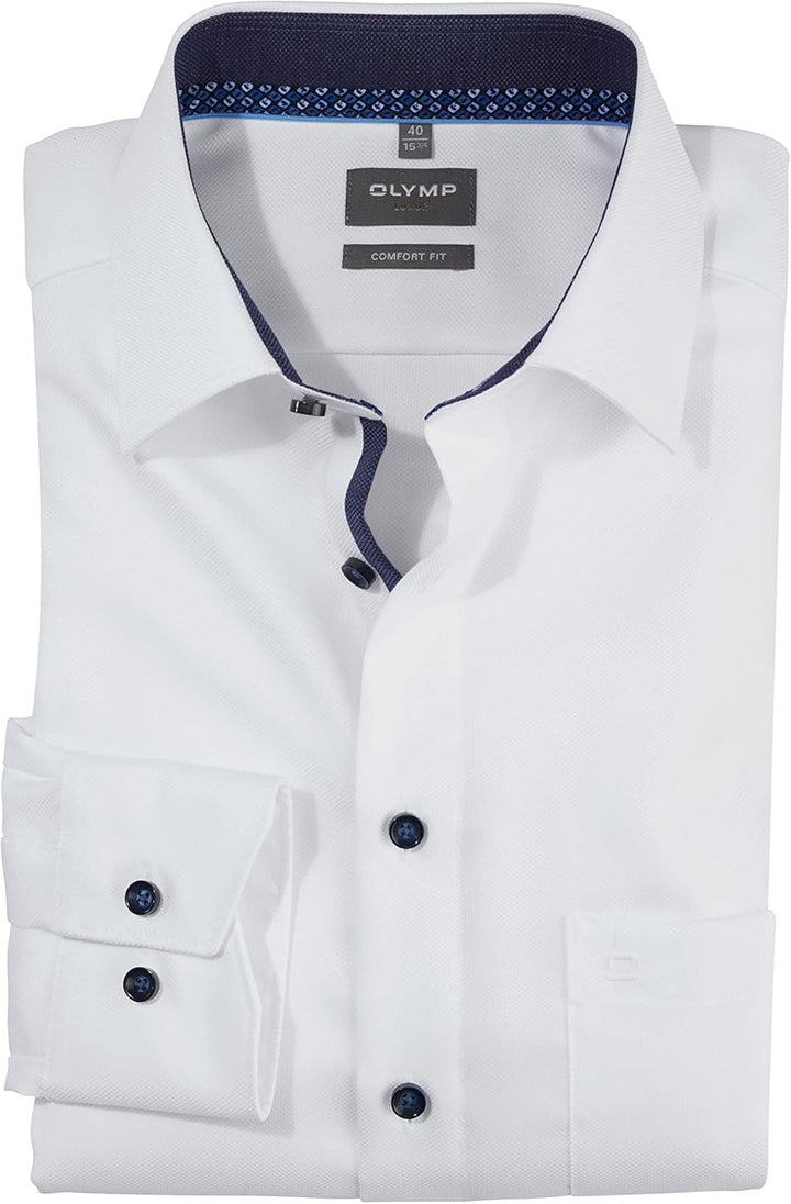 OLYMP Herren Businesshemd Langarm Luxor,Einfarbig,Comfort fit,New Kent 41 Weiss 00, 41 Weiss 00