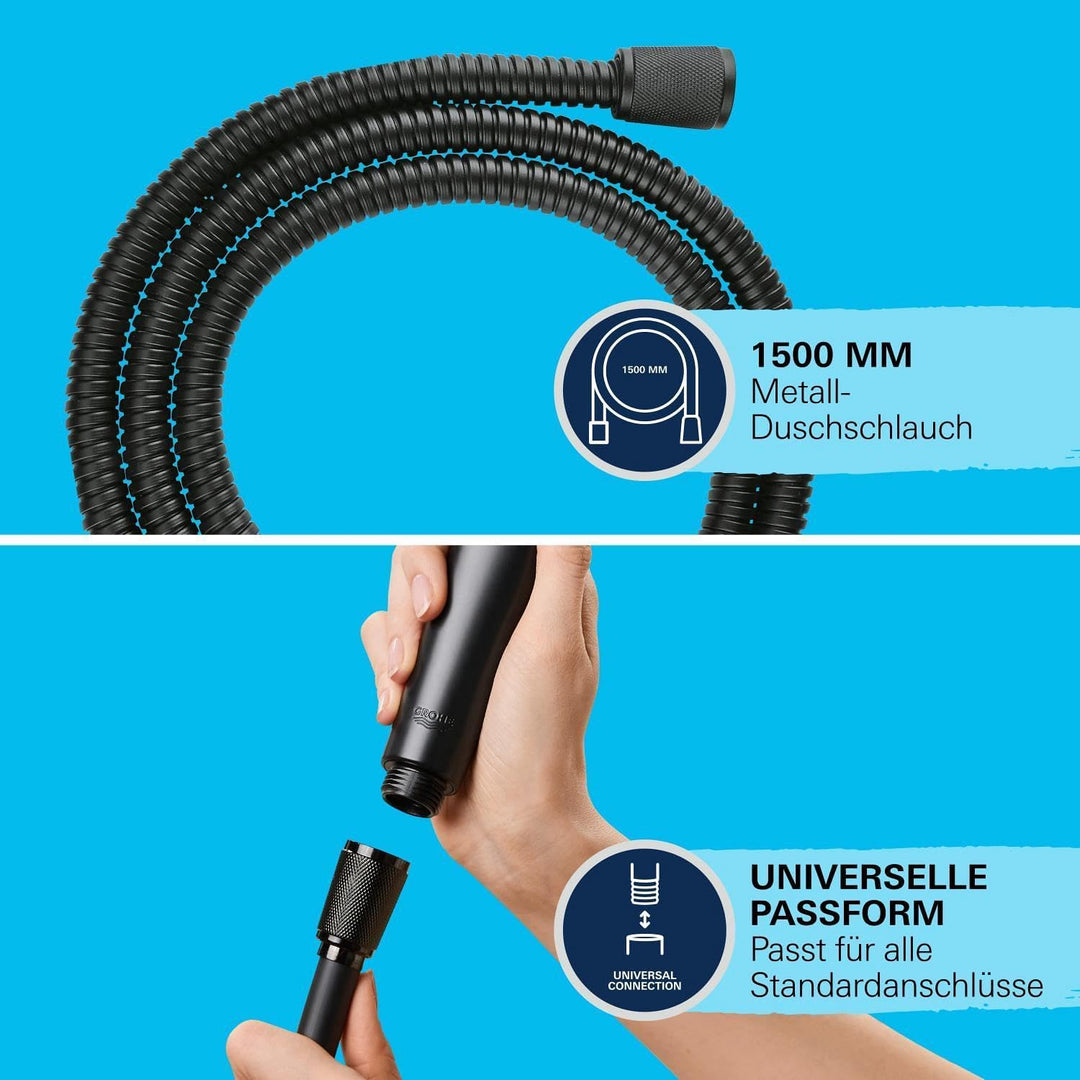 GROHE Vitalioflex - Metallbrauseschlauch (1500 mm, verstärkte Ausführung, knickfest, hitzebeständig)