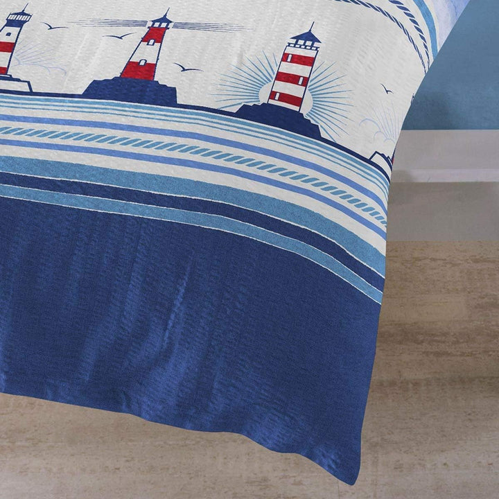 Traumschlaf Seersucker Bettwäsche Bügelfrei Set maritim sommerlich frisch im Leuchtturm Design mit R