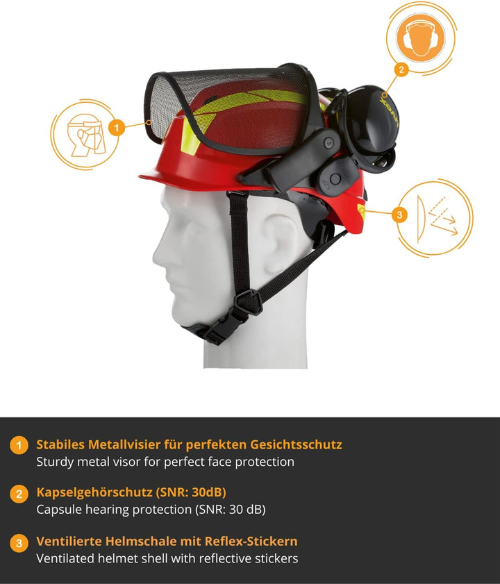 Uvex Pheos Forestry - Forsthelm mit Gehör- und Gesichtsschutz - SNR: 30dB Rot, Rot