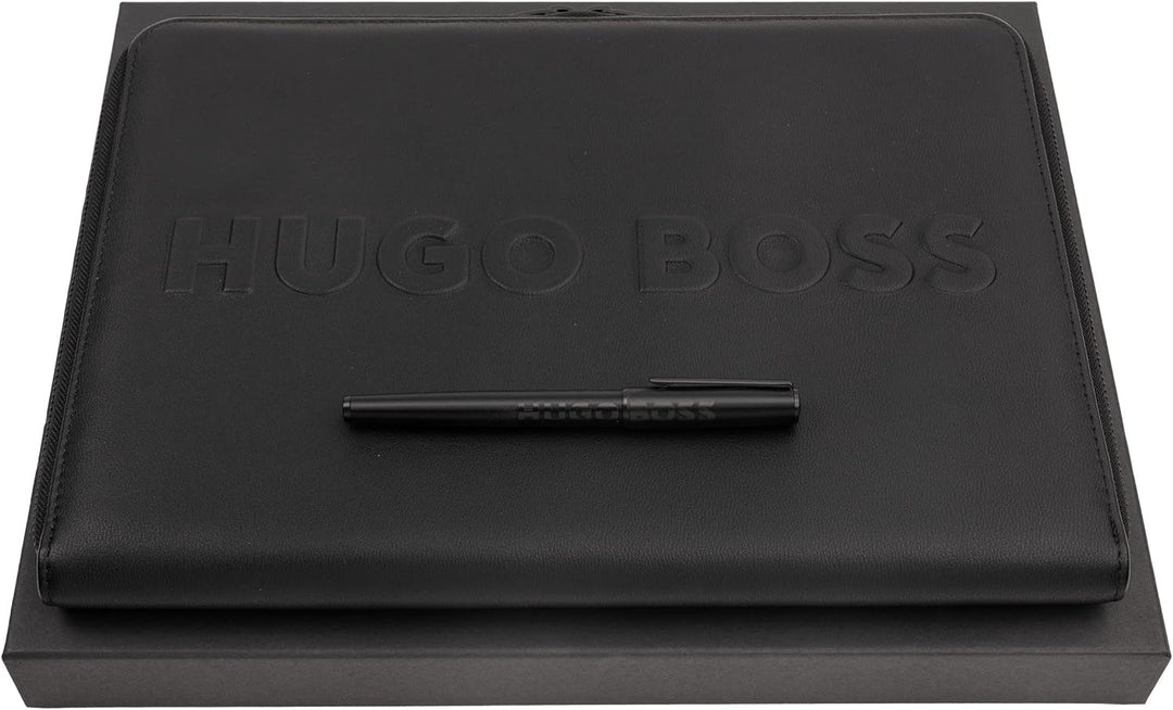 Hugo Boss Schreibset Label Black HPAP209A (Füllfederhalter & Konferenzmappe A4) | Geschenkbox
