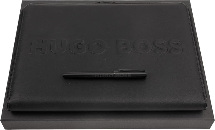 Hugo Boss Schreibset Label Black HPAP209A (Füllfederhalter & Konferenzmappe A4) | Geschenkbox