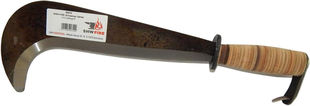 SHW-FIRE 59072 Schweizer Gertel Hippe Gertl Gartenmesser Stahl Ledergriff Handschutz 43cm