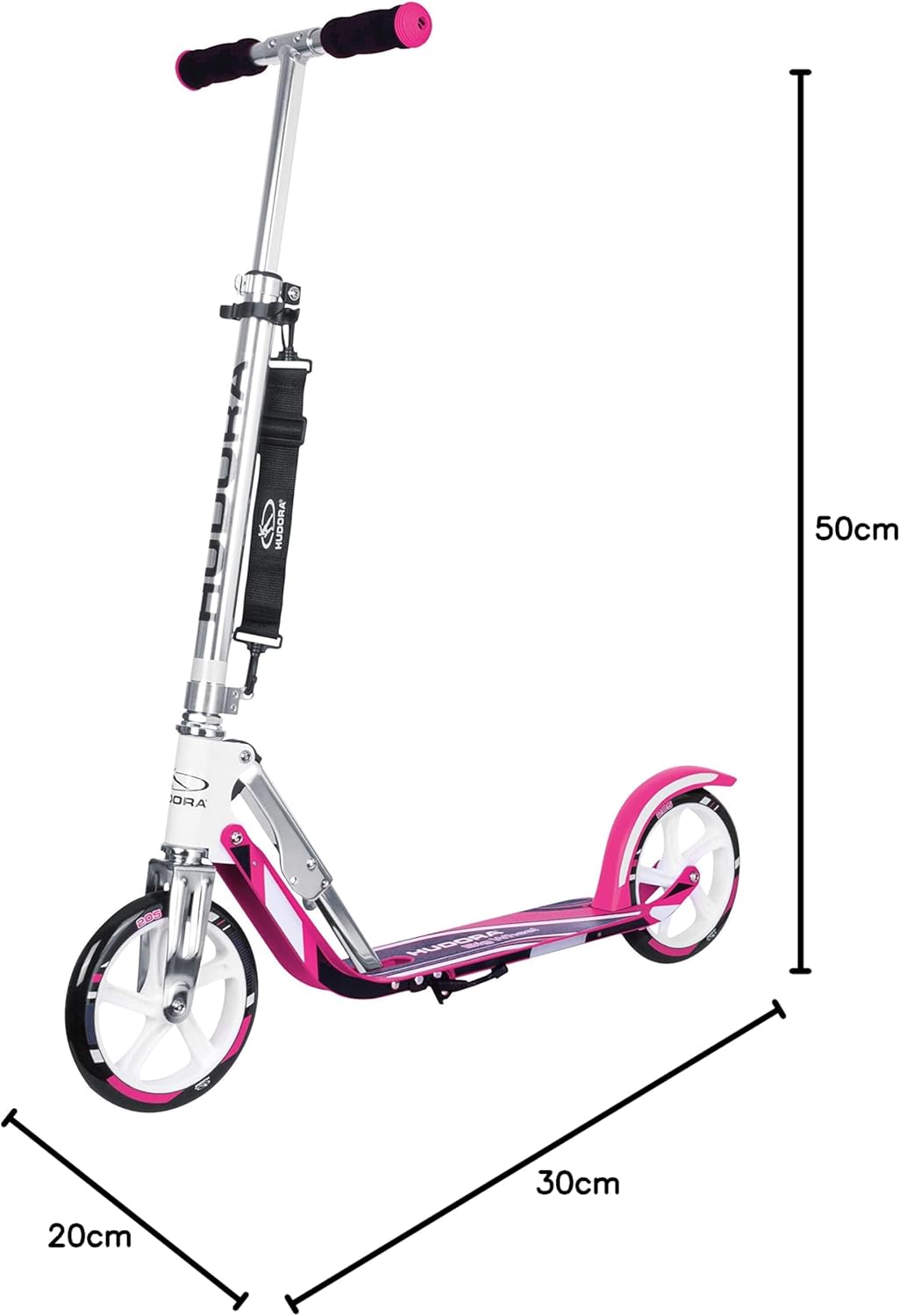 HUDORA BigWheel 205 Scooter - Stabiler Aluminium-Roller - Höhenjustierbarer & zusammenklappbarer Cit
