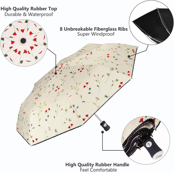 CUBY Regenschirm, Sonnenschirm, Freien Uv-Schutz Damen Automatik Faltschirm Winddicht Regenfest, Min