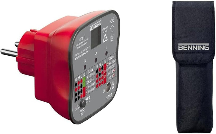 Benning Sockeltester SDT 1 mit Fingerkontakt, 020053 & 10911 Tasche Schutztasche für Spannungsprüfer