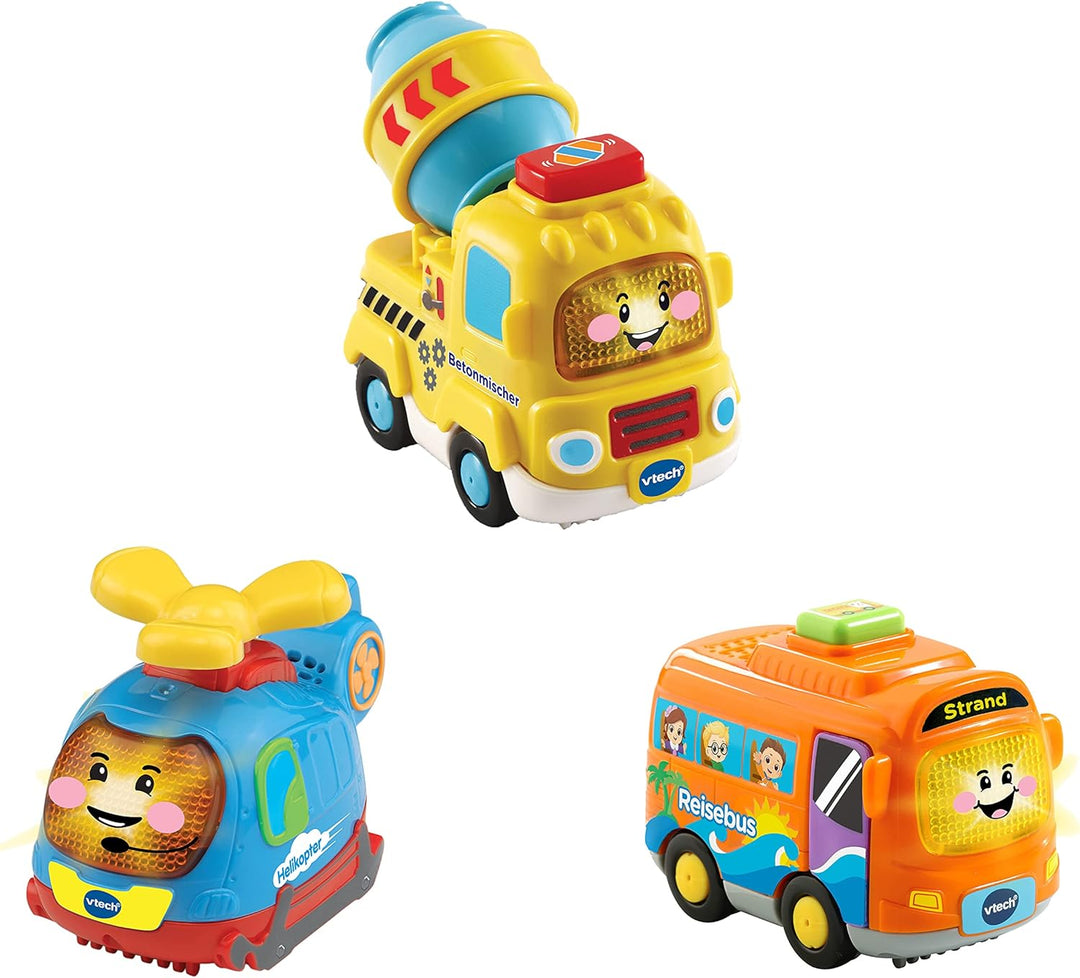 VTech 80-242184 TUT Baby Flitzer-3er-Set Reisebus, Helikopter, Betonmischer Spielfahrzeug, Mehrfarbi