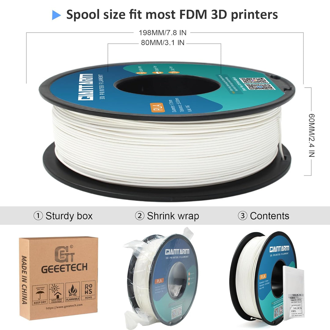 PLA Filament 1.75mm, GIANTARM 3D Drucker Filament PLA Weiss 1kg Spool AA-Weiss, AA-Weiß