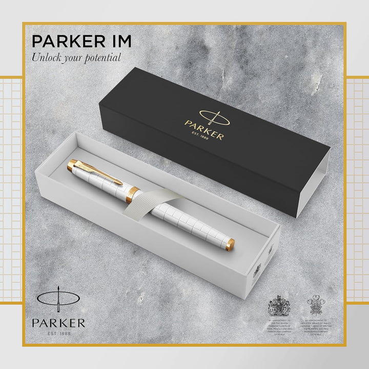 Parker IM Rollerball Tintenroller | Perlfarbene Premium-Lackierung mit goldenen Zierteilen | Feine S