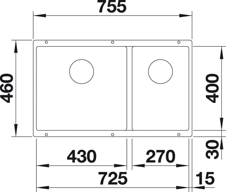 BLANCO SUBLINE 430/270-U | SILGRANIT weiss | Einbauart: Unterbau | Hauptbecken links | ohne Ablauffe